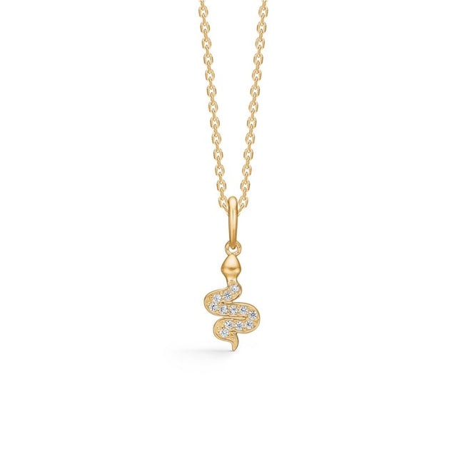 Eden vedhæng i 8 kt guld med zirkonia og slangeform fra Mads Z White Label.